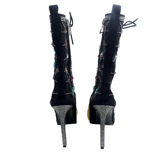 Azalea Wang Diamond Dream Lace Up Gem Black Mesh Jewel Booties Size 8 Ladies - Picture 6 of 16